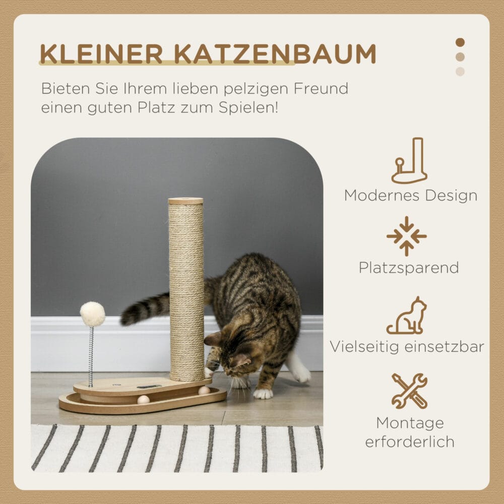 Kratzstamm für Katzen 40cm Kletterbaum mit Holzkugel