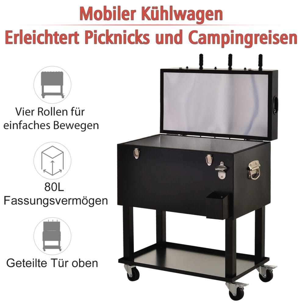 Kühlbox mit Tischkicker Tischfussball 65L Mobil mit Rollen