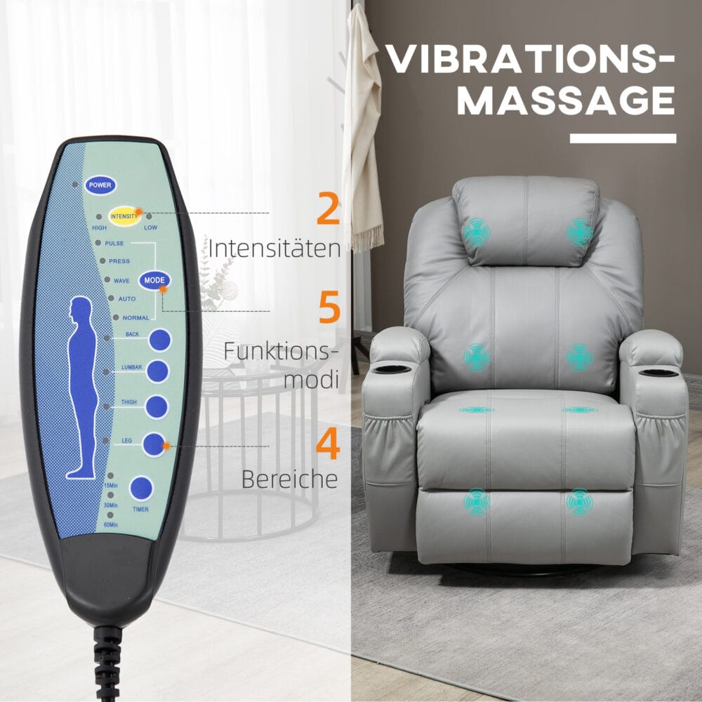 Massagesessel Fernsehsessel mit Liegefunktion Grau