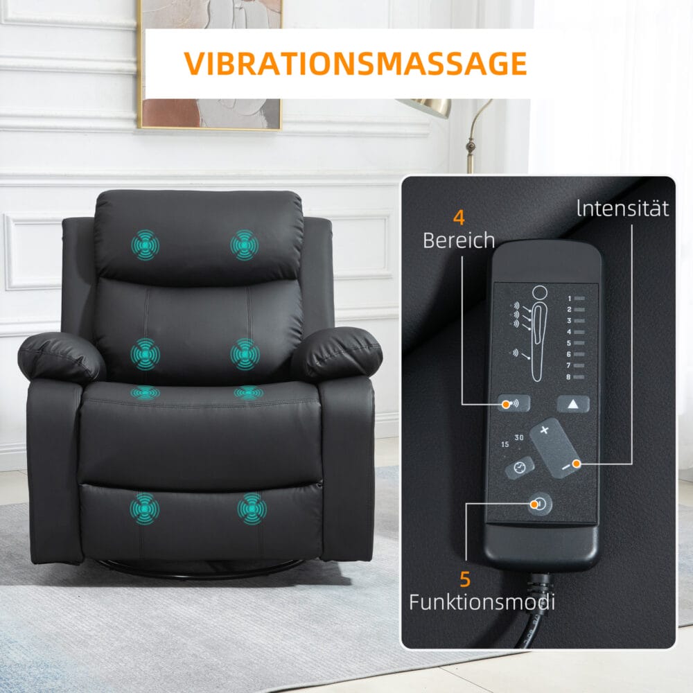 Massagesessel Fernsehsessel mit Liegefunktion Schwarz