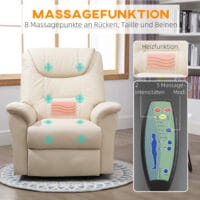 Massagesessel mit Aufstehhilfe elektrisch Kunstleder Creme