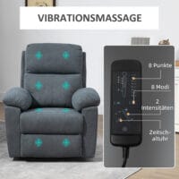 Massagesessel mit Aufstehhilfe elektrisch Stoffbezug Grau