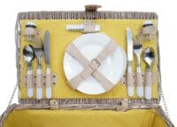Picknickkorb Weidenkorb Set für 4 Personen mit Decke gelb