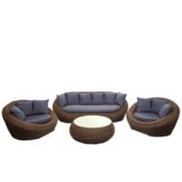 Poly Rattan Garnitur Lounge-Set oval braun