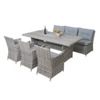 Poly-Rattan Sitzgruppe Gartengarnitur Lounge-Set 200x100cm grau Kissen hellgrau