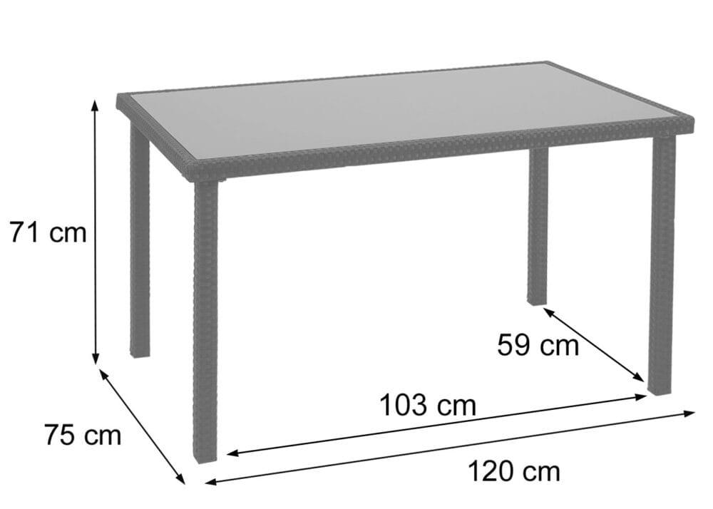 Poly-Rattan Tisch Glas Gartentisch Balkontisch 120x75cm grau-braun