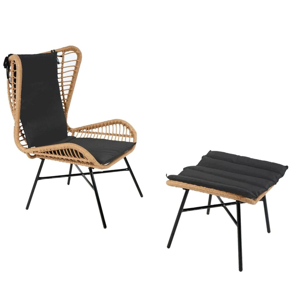 Rattan Sessel mit Hocker Balkon-Set Stuhl+Hocker naturfarben
