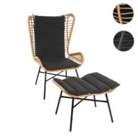 Rattan Sessel mit Hocker Balkon-Set Stuhl+Hocker naturfarben