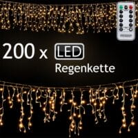 Regen Lichterkette mit 200 LEDs 10 Meter & Fernbedienung
