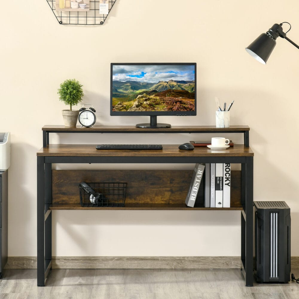 Schreibtisch Computertisch mit Ablage Rustikal Braun 120x60x85cm