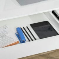 Schreibtisch mit 2 Schubladen Notizgitter Stofftasche mit Gitterwand