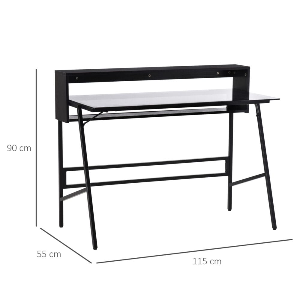 Schreibtisch mit Glasplatte und Ablagen modern 115x55x90cm