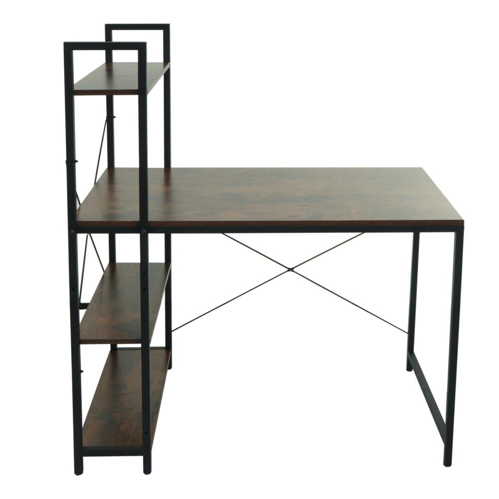Schreibtisch mit Regal 100x60cm Metall MDF braun