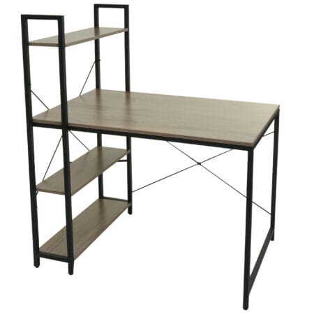 Schreibtisch mit Regal 100x60cm Metall MDF grau/braun