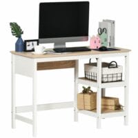 Schreibtisch mit Regal Bürotisch Natur+Weiss 110x48x76.2cm