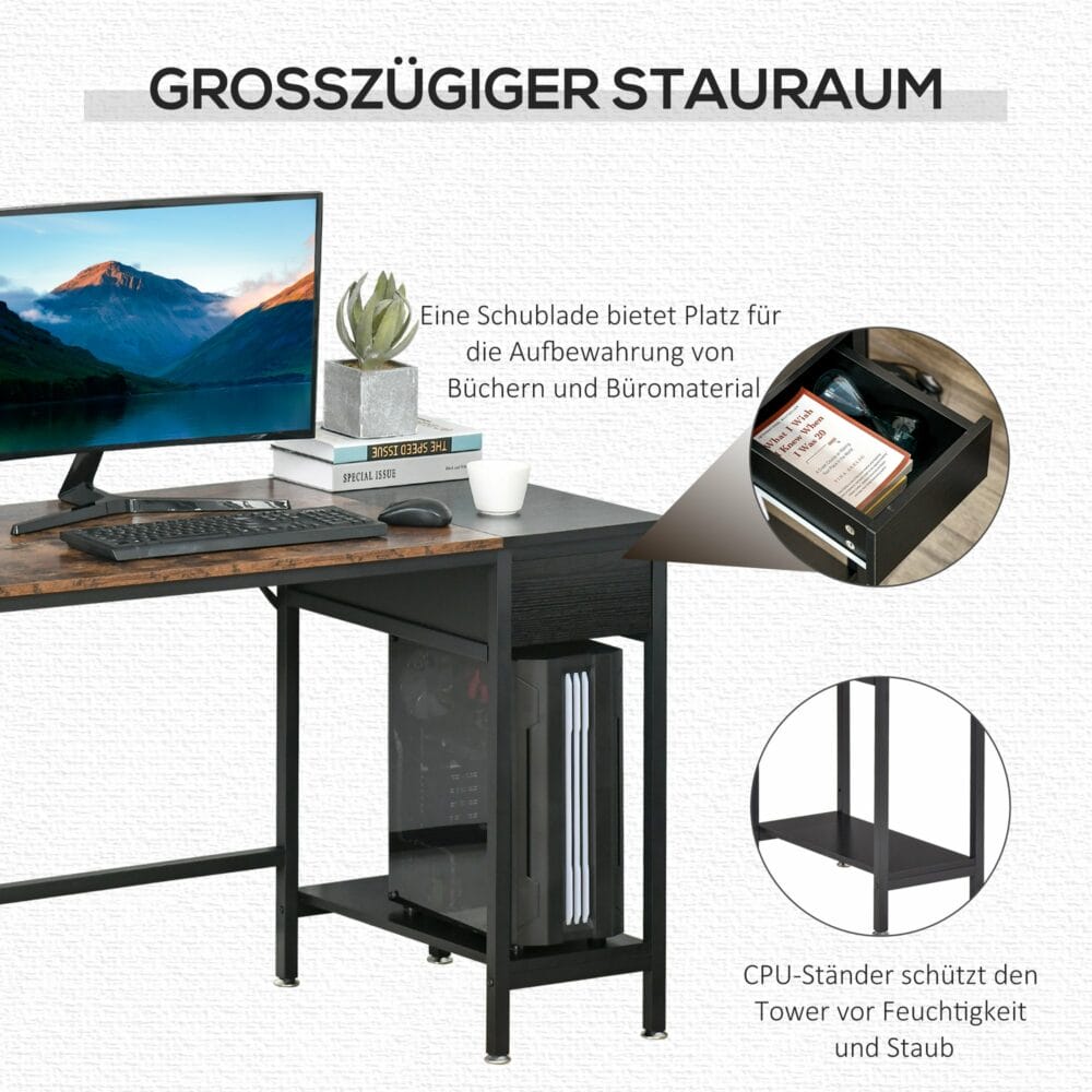 Schreibtisch mit extra Ablage Braun Schwarz 120x60x75cm