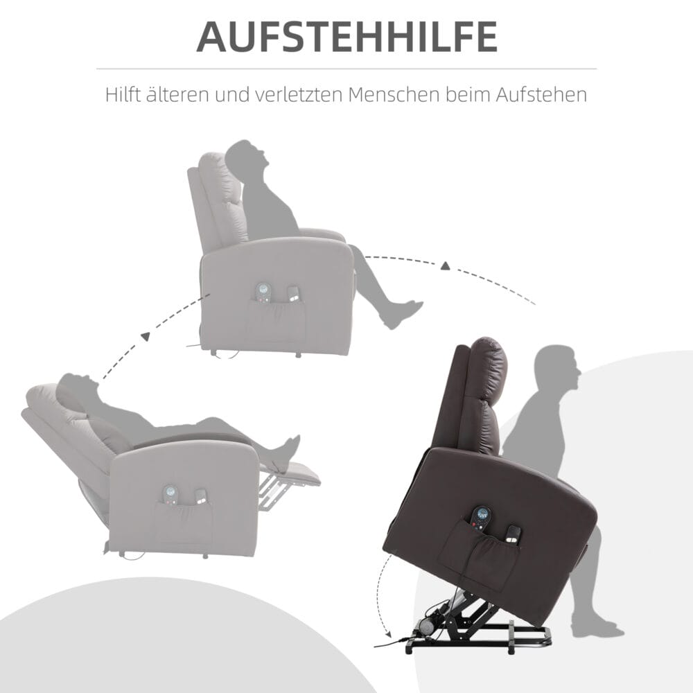 Sessel mit Aufstehhilfe elektrisch Kunstleder Braun