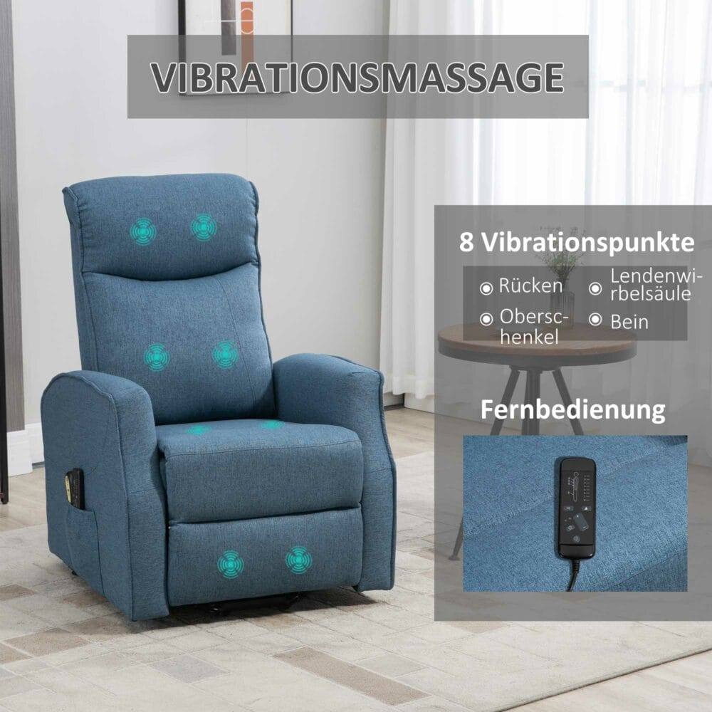 Sessel mit Aufstehhilfe elektrisch Stoffbezug Blau
