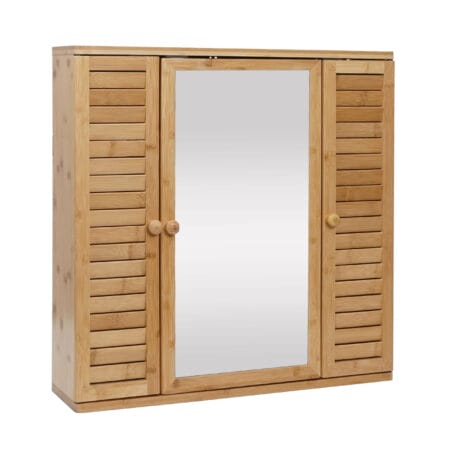 Spiegelschrank Hängeschrank 3 Regalböden 3 Türen Bambus 60x60x15cm