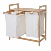 Wäschekorb Wäschesammler 2 Fächer 70l Bambus weiss