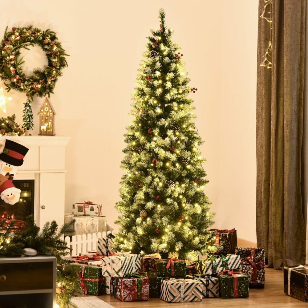 Weihnachtsbaum mit 300 LEDs Deko Schnee 180cm