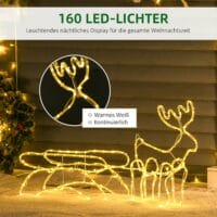 Weihnachtsbeleuchtung Rentier mit Schlitten 103cm