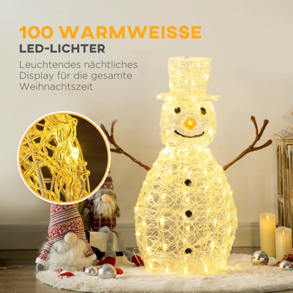 Weihnachtsbeleuchtung Schneemann mit 100 LEDs 90cm