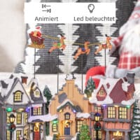 Weihnachtsdorf mit beweglichen Figuren und 22 bunten LEDs