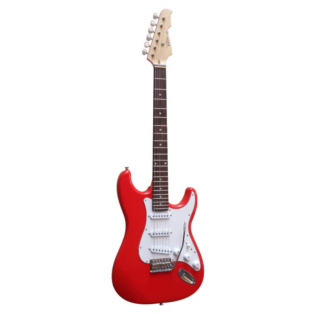 E-Gitarre Massivholz Rot mit Kabel in der Farbe Rot