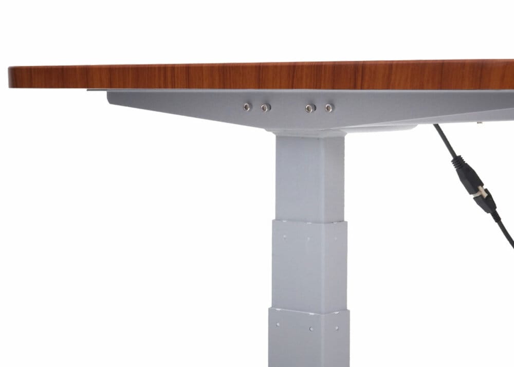 Stehpult Schreibtisch elektrisch höhenverstellbar mit Memory Kirsch-Dekor, grau