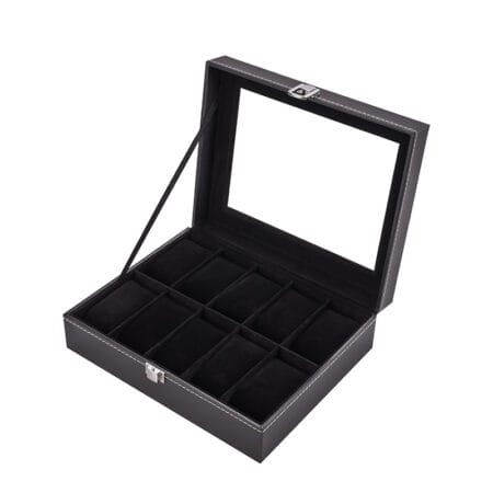 Uhrenbox für 10 Uhren Schwarz Kunstleder 25.5 x 20.50 x 8cm