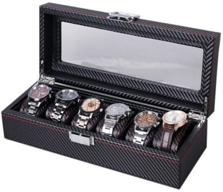Uhrenbox für 6 Uhren Carbon 35 x 11.5 x 8cm